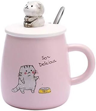 Seramik Kahve kupa, Sevimli Kedi El Yapımı Çay Bardak, Kapaklı ve Paslanmaz Çelik Kaşık, Benzersiz Sıcak çikolata