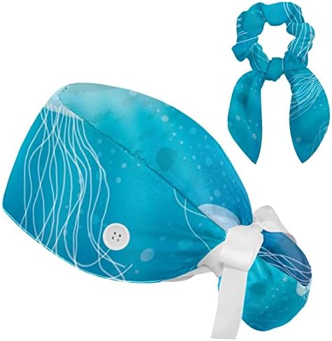 Mavi Yeşil Deniz Denizyıldızı Desen Ayarlanabilir Çalışma Kap Yay Saç Toka ile, Kabarık Şapka Düğmeleri ile