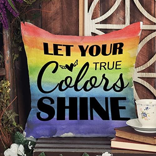 Gökkuşağı Gurur Lezbiyen Eşcinsel LGBTQ Atmak Yastık Örtüsü Gerçek Renklerinizin Parlamasına İzin Verin Yastık Kılıfı