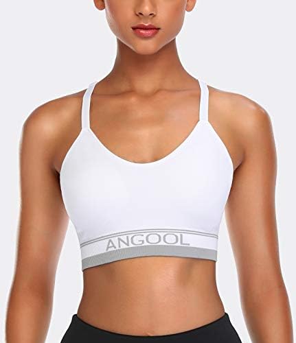 ANGOOL Strappy Spor Sütyen Kadınlar için, Longline Orta Destek Yoga Sutyen Wirefree Yastıklı Spor Sutyeni Ayarlanabilir