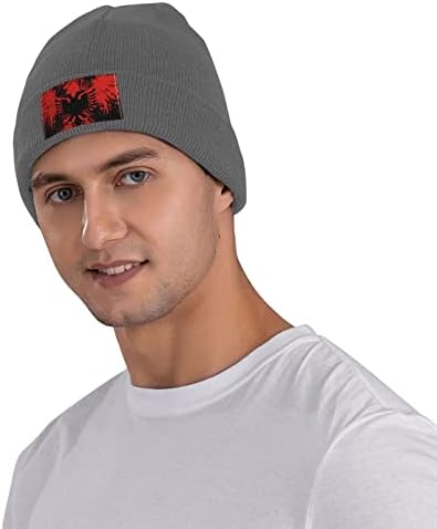 Arnavut Bayrağı ve Kel Kartal Örgü şapka Yetişkin Bere Şapka Açık Sıcak Sonbahar Kış Örme Şapka Temel Kafatası Kap