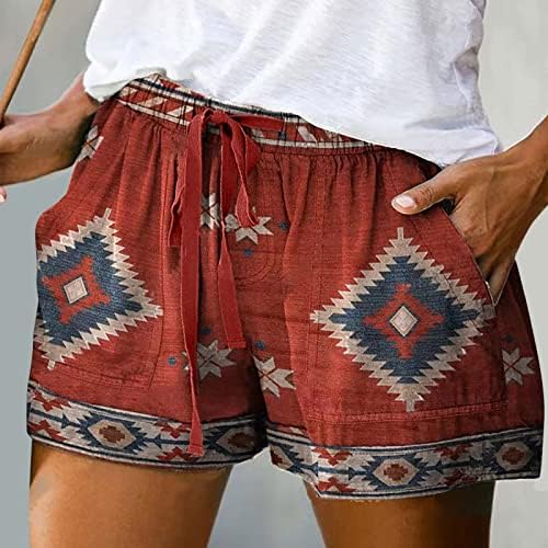 Kadın Şort Etnik SweatShorts Batı Aztek Baskı plaj pantolonları Elastik Bel İpli Kısa Pantolon Düzenli Fit