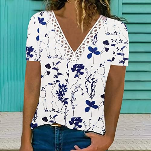 Kızlar 2023 Kısa Kollu V Boyun Çiçek Grafik Brunch Bluz Tshirt Sonbahar Yaz Dantel pamuklu bluz Bayan YD YD
