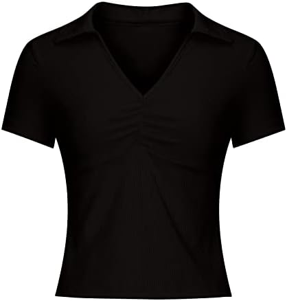 Amikadom Siyah Kısa Kollu Büstiyer Genç Kız Dalma Yaka Rahat Nervürlü Seksi Bluzlar Kaşkorse T Shirt Kadın JH XL