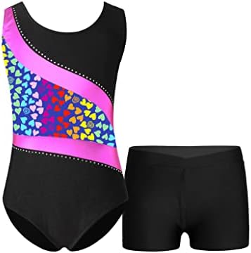 Loodgao Çocuk Kız Jimnastik 2 Parça Kıyafetler Dans Leotard şort takımı Kolsuz Atletik Biketard Giyim