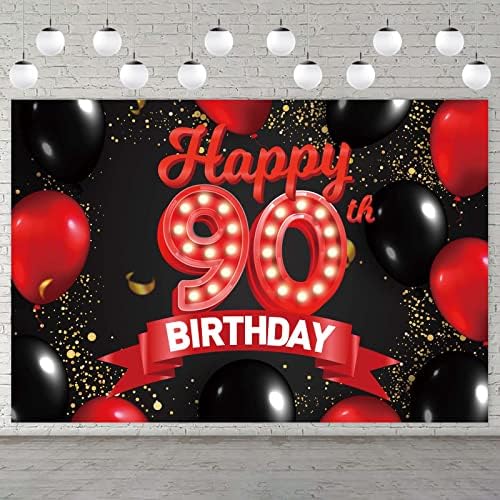 Mutlu 90th Doğum Günü Kırmızı ve Siyah Afiş Zemin Süslemeleri Balonlar Tema Dekor Kızlar Kadınlar için Prenses 90
