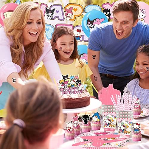 Kitty Doğum Günü partisi malzemeleri, sevimli parti süslemeleri 197 adet Set içerir Mutlu Yıllar afiş, zemin, balonlar,