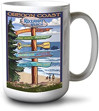 Lantern Press Rockaway Beach, Oregon, Destinasyonlar İşareti (%100 Pamuklu Kanvas Yeniden Kullanılabilir Tote Çanta)