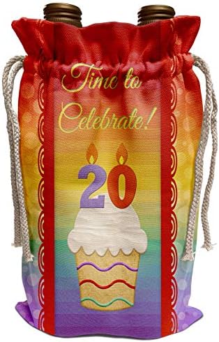 3dRose Beverly Turner Doğum Günü Davetiyesi Tasarımı-Cupcake, Sayı Mumları, Zaman, 20 Yıllık Davetiyeyi Kutlayın-Şarap