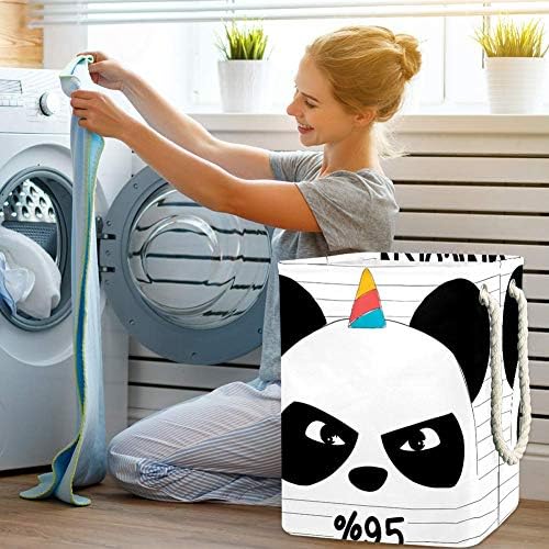 Inhomer Sevimli Panda Ninja Panda ve Unicorn 300D Oxford PVC Su Geçirmez Giysiler Sepet Büyük çamaşır sepeti Battaniye