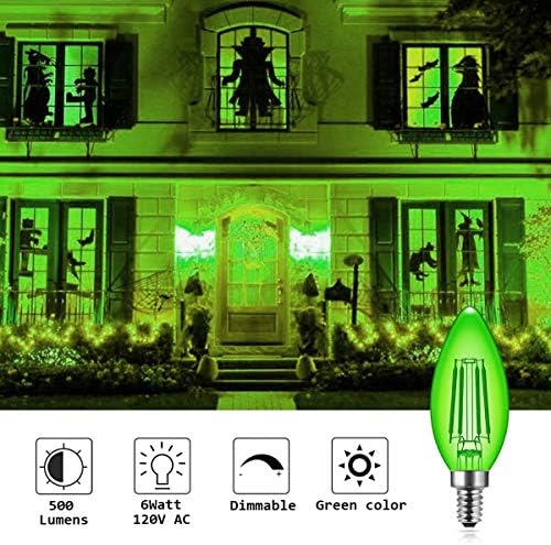 Yeşil 6 W LED Edison Ampuller Şamdan Bankası e12, dim C35 Torpido Şekli (60 watt Eşdeğer), cadılar Bayramı Noel Tatil