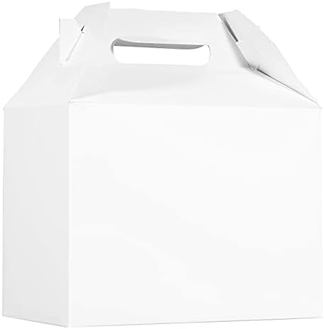 EcoQuality [25 PAKET] Beyaz İkram Hediye Kutuları-9 x 5 x 6,75 inç-Kağıt Üçgen Kutular, Kulplu Kağıt Öğle Yemeği