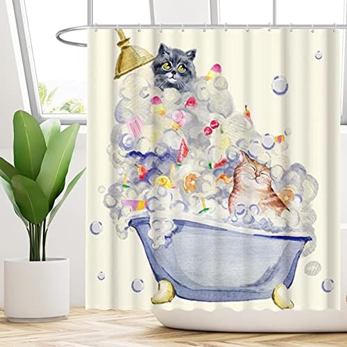 Funnytree Sevimli Kedi Duş Perdesi Çocuklar için Karikatür Hayvan Duş Perdeleri Banyo için Kedi Severler Komik Hayvan