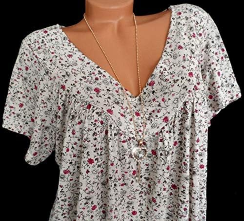 MRGİİNRİ Bayan Üstleri 2023 Düğme Aşağı Yaz Moda Çiçek Bluz Şık Rahat Kısa Kollu Gevşek Fit Gömlek Cepler ile