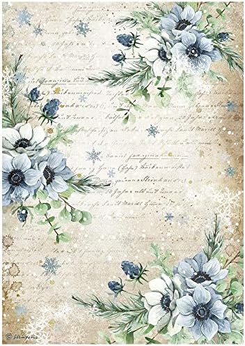 Stamperia Pirinç Kağıdı Sayfası A4-Romantik Koleksiyon Rahat Kış Mavi Çiçekler