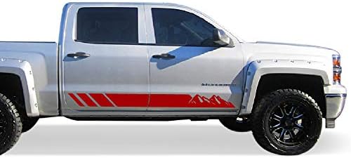 Kabarcıklar Tasarımlar Dağ Çizgili Çıkartması Grafik Vinil ile Uyumlu Chevrolet Silverado 2014-Günümüz (kırmızı)