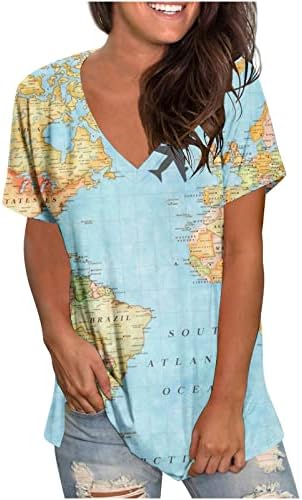 Bayanlar Yaz Sonbahar Grafik T Shirt Yumuşak Rahat Giysiler Kısa Kollu V Boyun Pamuk Salonu Üst Gömlek Genç Kızlar