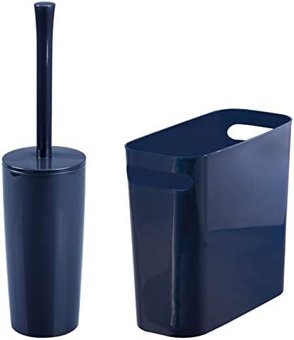 mDesign Modern Kompakt Bağımsız Plastik Klozet Fırçası ve Dikdörtgen Çöp Kovası Çöp Kovası - Banyo Depolama için