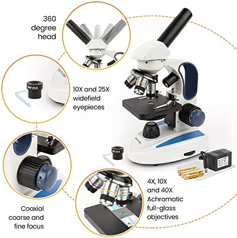 AmScope M158C-E Bileşik Monoküler Mikroskop, WF10x ve WF25x Oküler, 40x-1000x Büyütme, Brightfield, LED Aydınlatma,