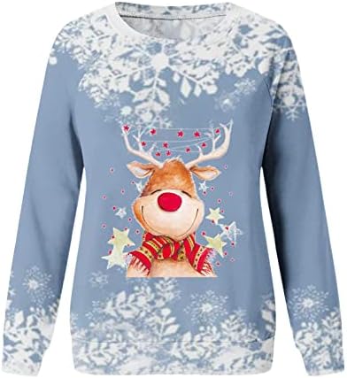 Kadın Beyaz Noel Kazak Kar Tanesi Sevimli Ren Geyiği Rudolph Baskı T Shirt Güz 2023 Yenilik Noel Kazak Tops