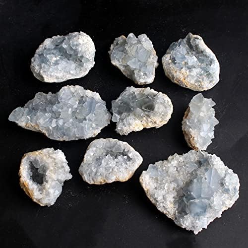 LAAALID XN216 1 Kutu Yeni Madagaskar Doğal Kaba Celestite Küme Kutusu Kristal Druzy Gök Mavisi Ham Geode mineral