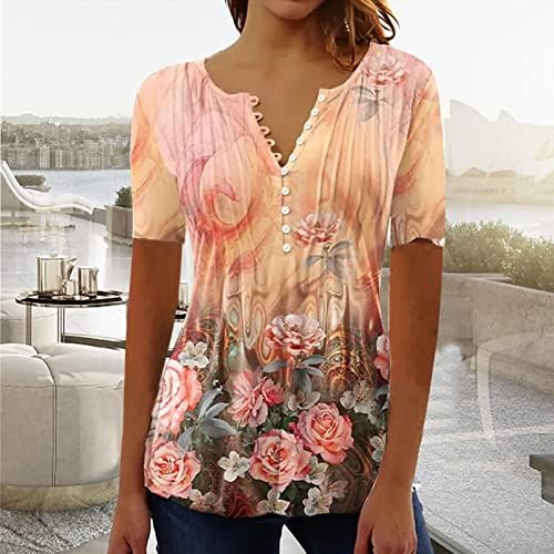 lcepcy Kadınlar Gizlemek Göbek Tunik Üstleri Şık Rahat Çiçek Baskı V Boyun Kısa Kollu T Shirt Dantelli Bluzlar Tayt