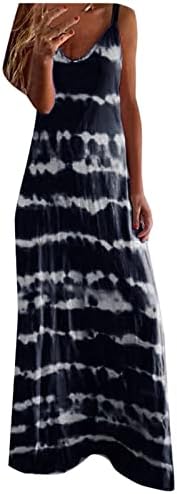 OPHPY Yaz Elbiseler Kadınlar için 2023 Baskı Spagetti Kayışı Plaj Yensiz Rahat Dökümlü Kolsuz V Boyun Uzun Maxi Elbise