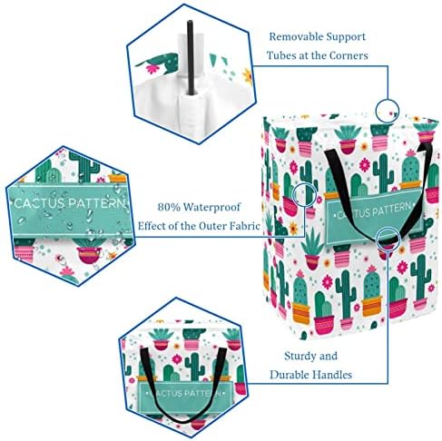 Kaktüs Bitkileri Çiçek Baskı Katlanabilir çamaşır Sepeti, 60L Su Geçirmez çamaşır sepetleri Çamaşır Kutusu Giysi